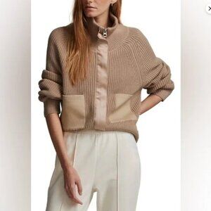VARLEY | Delfern Sweater Bomber Jacket in Taupe